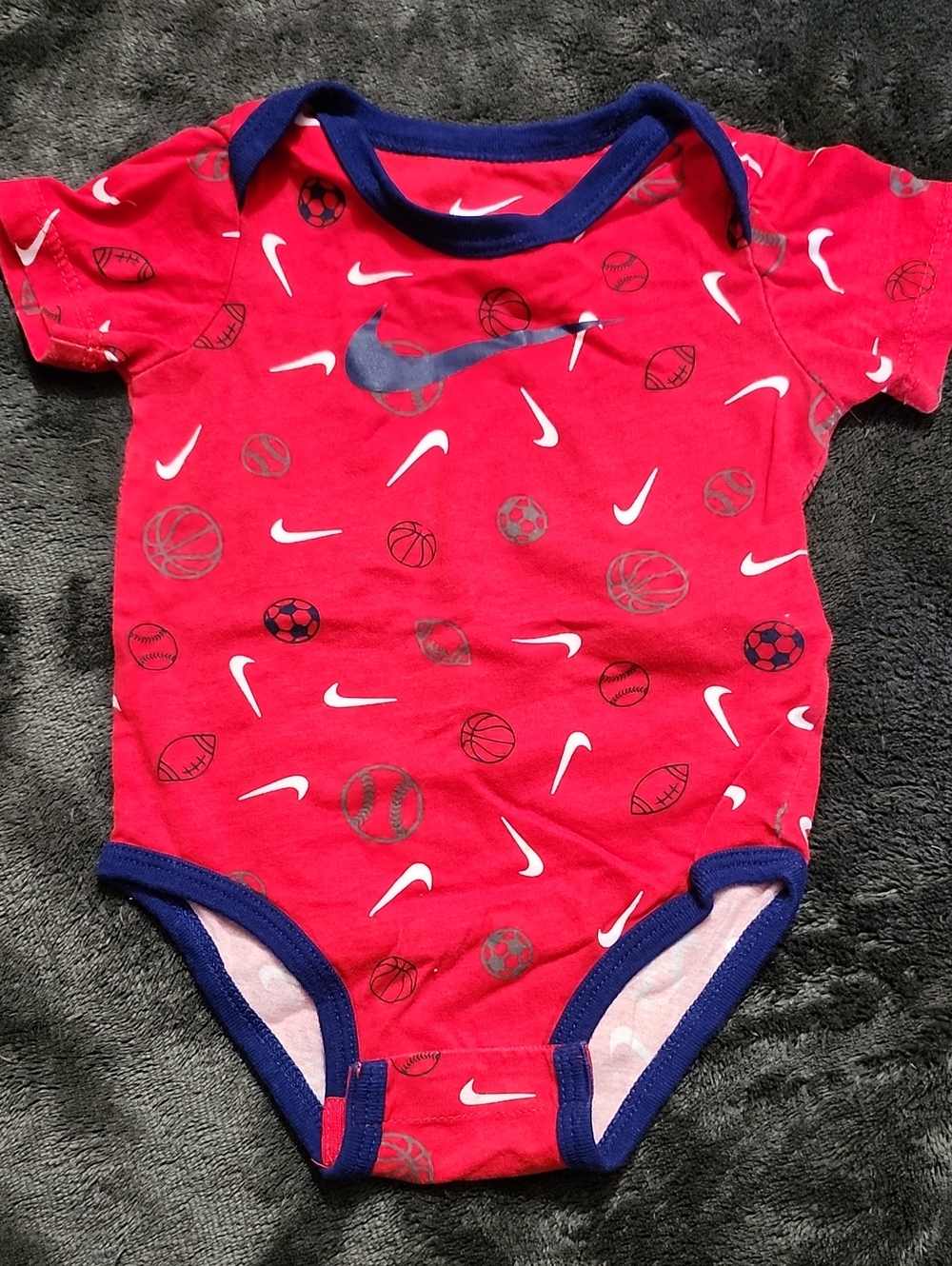 Nike Red Sports-Print Baby One-Piece with Navy Trim